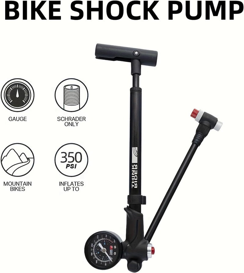 THINKRIDER Shock Pump for Mountain Bike, High Pressure 350 Psi for Front Fork and Rear Bicycle Suspension Air Pump with Gauge Fits Schrader & Presta Tire Valve - Image 4